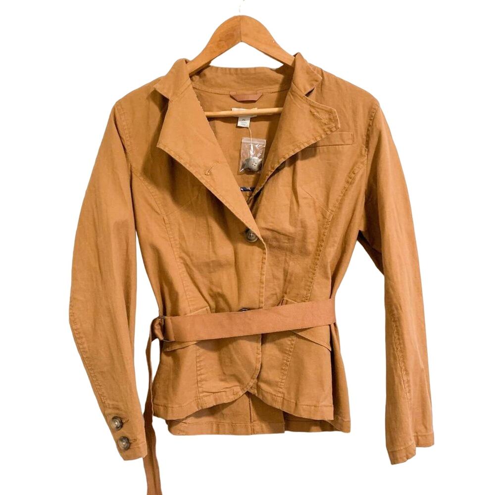 Sundance NEW Journeyer Belted Linen Blend Short Trench Coat Jacket Brown Size PS - Picture 2 of 12